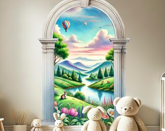 Rabbit Mountain Arch Nursery Wall Decal: Kids Room Decor