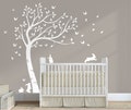 Large Full Size Customisable Beautiful Bunny Rabbits and Butterflies Tree. Nursery Room Wall Art Decal Sticker. Custom Colours Available.