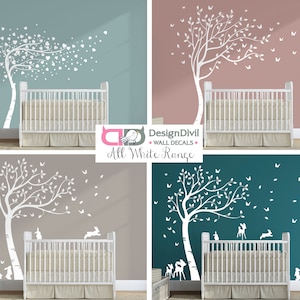 Full Size ALL WHITE Beautiful Nursery Trees Nursery Room Wall Decal Stickers. Choice of 4 different tree designs.