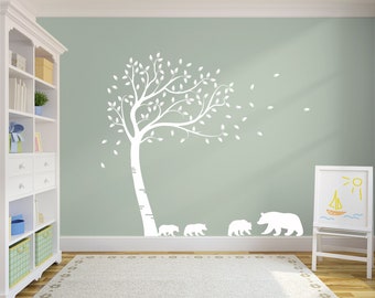 Large Full Size Customisable Beautiful Family Of Bears Tree. Nursery Room Wall Art Decal Sticker. Custom Colours Available. Nursery Decor