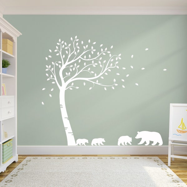 Large Full Size Customisable Beautiful Family Of Bears Tree. Nursery Room Wall Art Decal Sticker. Custom Colours Available. Nursery Decor