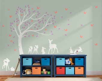 Forest Tree Deer Bunny Wall Decal | Custom Vinyl Sticker for Nursery