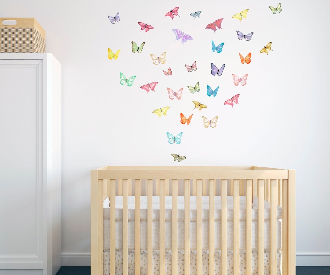 Rainbow Wall Decals For Kids Room - Butterfly & Stars Peel And Stick Wall Stickers