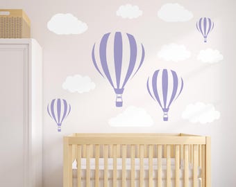 Hot Air Balloon & Clouds Wall Decals: Nursery Room Decor