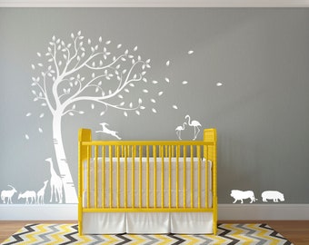 Large Full Size Customisable Safari Family Tree. Nursery Room Wall Art Decal Sticker. Custom Colours Available.