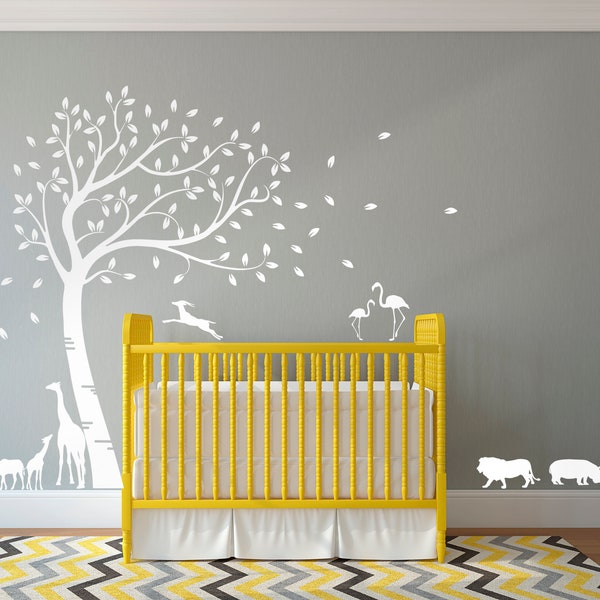 Large Full Size Customisable Safari Family Tree. Nursery Room Wall Art Decal Sticker. Custom Colours Available.