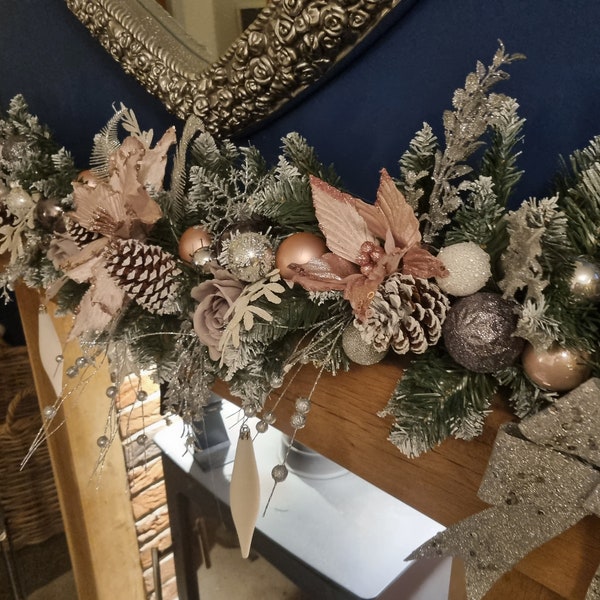 Bespoke Christmas garland, xmas swag, Christmas garland stairs, fireplace, door garland, optional lights, snowy pine, baubles, Xmas deco