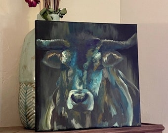 Abstract bull oil painting 12x12