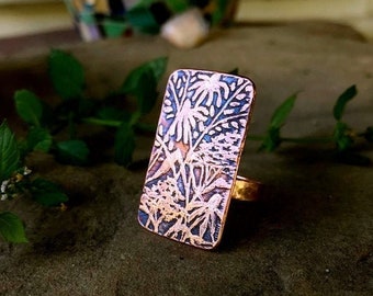 The Garden Artisan Etched Eco-Friendly Wildflower Copper Statement Ring