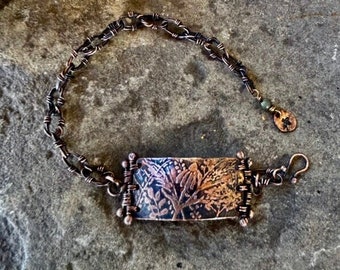 Wildflowers - Handcrafted Artisan Eco Friendly Etched Copper Bracelet