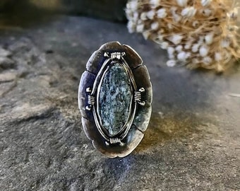 Handcrafted Sterling Silver Green Kyanite Ring – Rustic Statement Jewelry