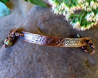 The Future Is Female - Handmade Artisan Etched Copper Link Chevron Venetian Glass Bracelet