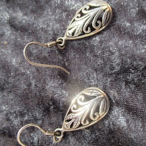 Orecchini pendenti in argento sterling anni &#39;80, tema vegetale traforato, spighe di grano
