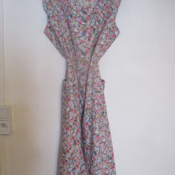 70s cotton work dress, sleeveless floral French pinafore, large size XL