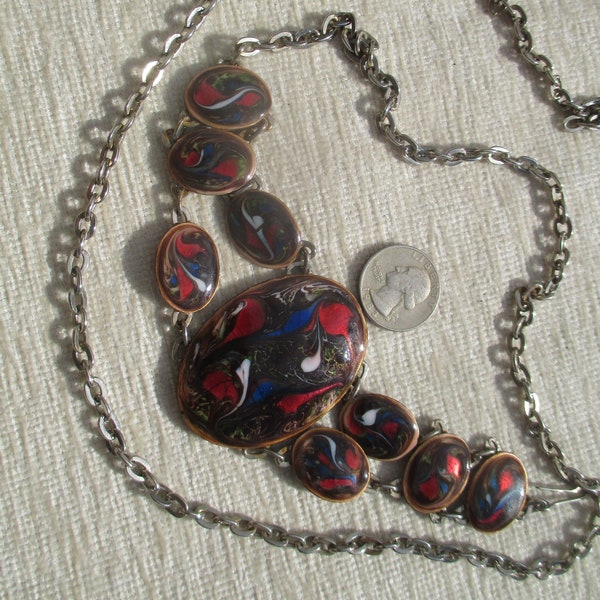 Wonderful 70s enamel chain belt with multiple hand applied enamels, possible as necklace