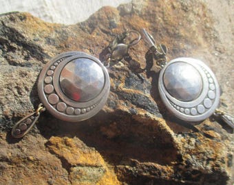 Pair of signed dangle earrings for pierced ears, silver plate with patina by SHABADA