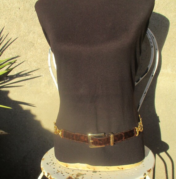 80s Faux Tortoise Shell and Gold Tone Belt, Chunky Runway  display picture 1