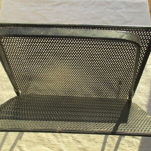 60s perforated metal magazine rack, MCM modernist industrial newspaper holder