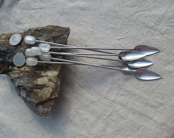 Set of 6 cocktail spoons with pearly terminals, Made in France