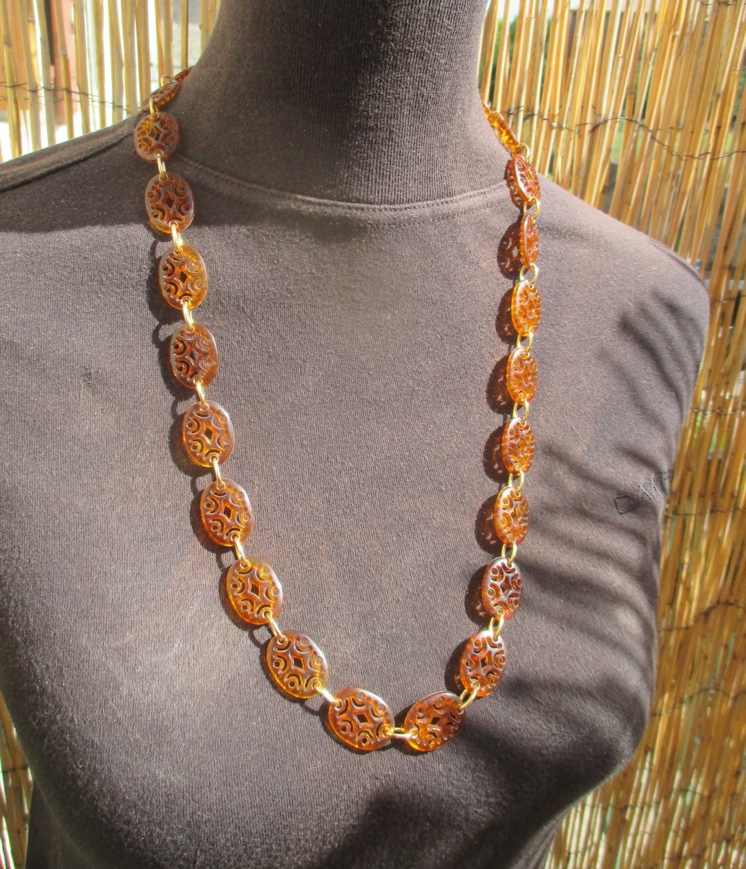 70s tortoiseshell lucite pavé knot collar necklace