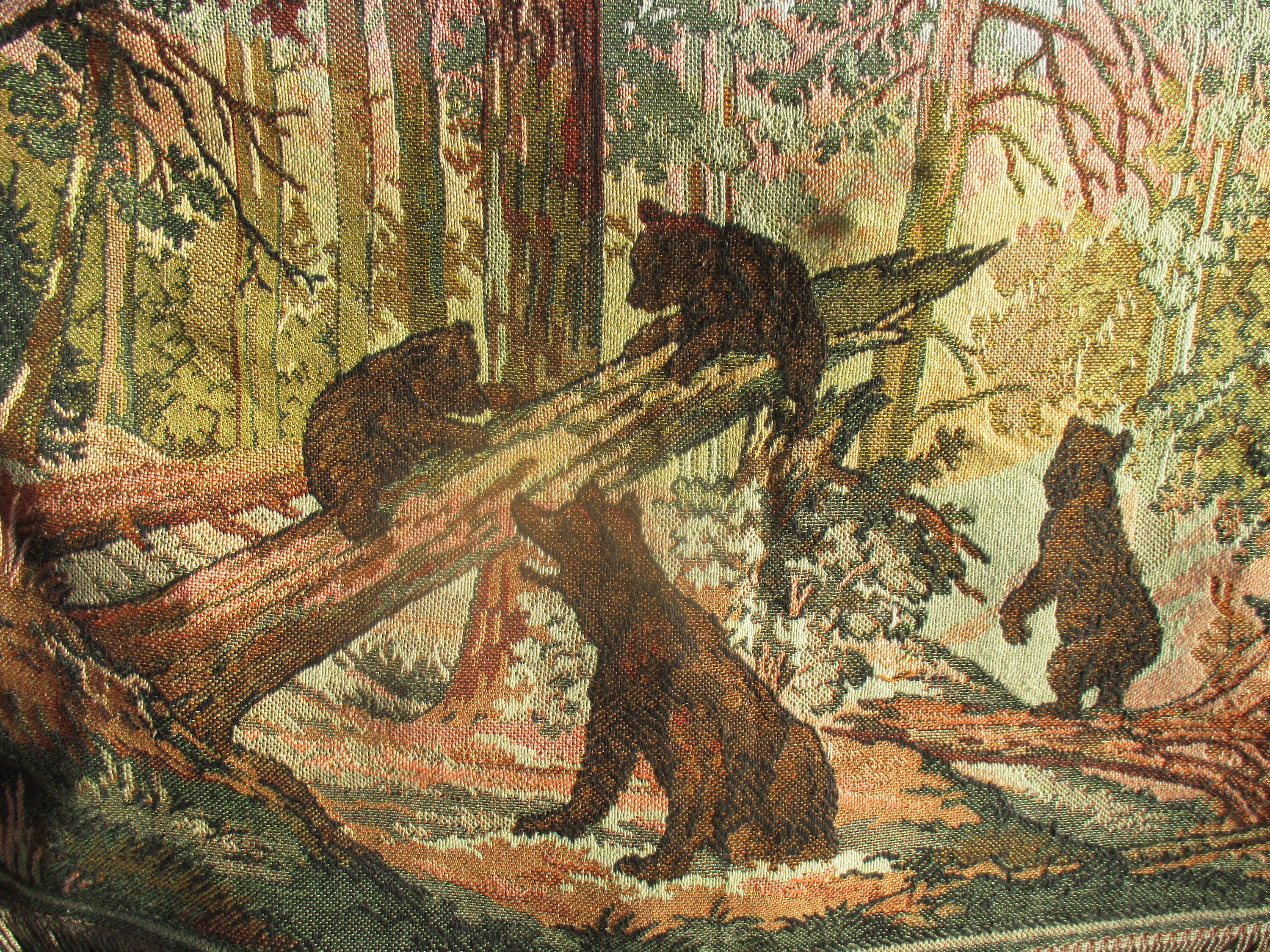 Années 50 Français Accrochage Mural en Coton, Ours Dans La Famille de Tapisserie Machine Forestière 