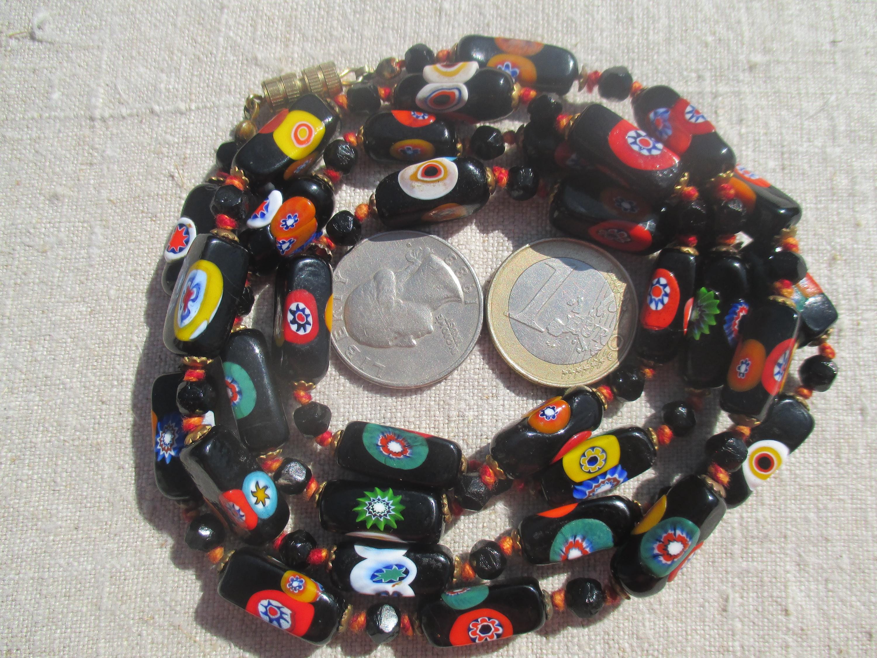 Collier Vintage Mi-long Murano Millefiori Années 60/70 - Métal Argenté Multicolore