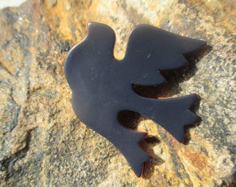 Early Lea Stein brooch, black red flying dove, unsigned