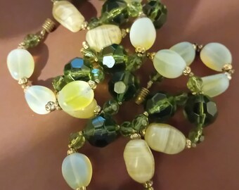 60s Murano necklace, genuine opalescent beads with lampwork glass and green synthetic