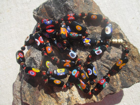 Collier Vintage En Perles De Verre Murano - Années 1960 - 5 Rangs - Couleur Orangée - Occasion