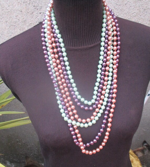 3x 60s long faux pearl glass bead necklaces, set o