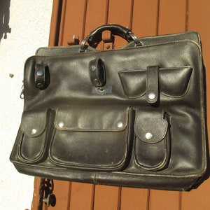 Sac / porte-documents en cuir noir signé des années 90 avec compartiments, sacoche pour ordinateur portable, portefeuille unisexe pour homme à main, Joe Billy Original