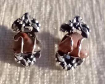 Solid silver clip on earrings,  gemstone centre, gorgeous handmade OOAK, silver plate back and clip mechanisms