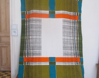 50s 60s hemmed textile for small tablecloth / curtain, MCM abstract, invisible extension both edges