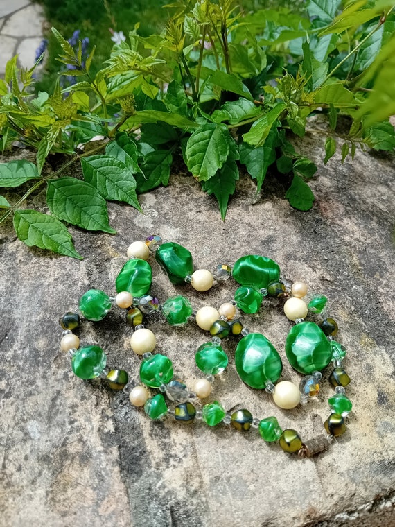 Collier Ancien Perles De Murano Irisées Années 40 - Longueur 46-50 Cm, Ras De Cou, Perles En Verre