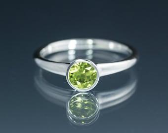 Peridot Bezel Ring Modern Bezel Set Ring Unique Minimal Stacking Ring Promise Ring in Sterling Silver, Silver/Platinum, 14k Gold or Platinum