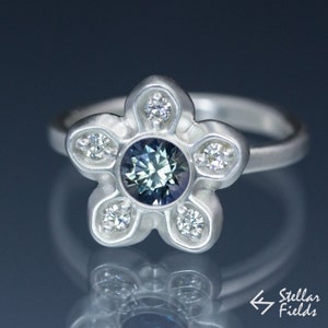 Montana Sapphire & Canadian Diamonds, Blue Sapphire Star Ring, Bezel Set Star Ring Custom Ring 14k, 18k Gold or Platinum