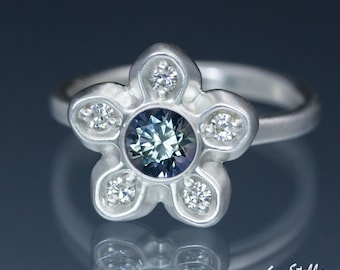 Montana Sapphire & Canadian Diamonds, Blue Sapphire Star Ring, Bezel Set Star Ring Custom Ring 14k, 18k Gold or Platinum