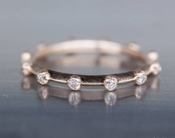 Eternity Wedding Ring Floral Wedding Band Canadian Diamond Unique Rose Flower Accents Wedding Ring in 14k or 18k Gold or Platinum