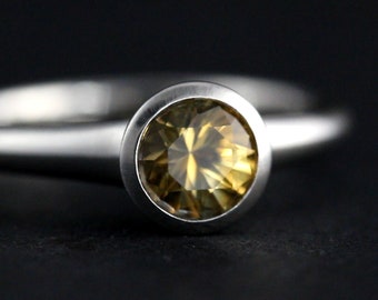 Yellow Montana Sapphire Bezel Engagement Ring Golden Brown Sapphire Bezel Ring Modern Minimal Bridal Ethical 14k gold 18k gold or Platinum