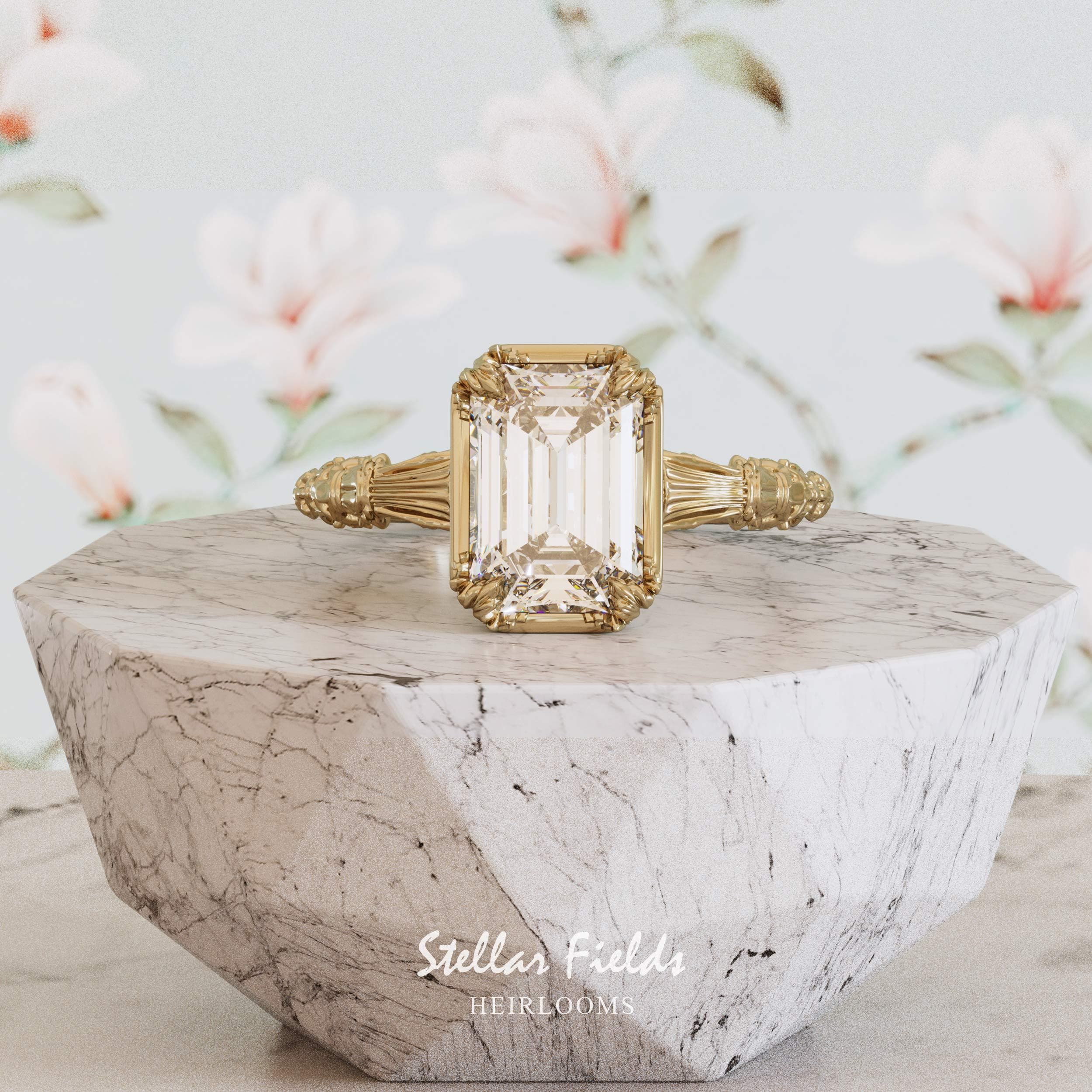 Emerald Cut Cheap Gemstone Engagement Rings Gemstone Ring, 6x8mm