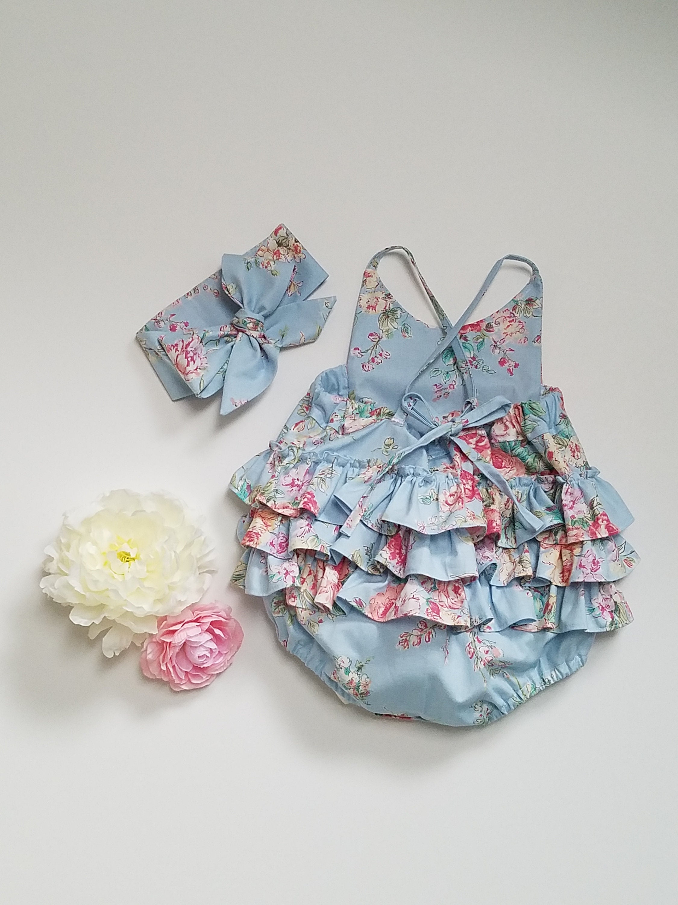 Baby Girls Shabby Chic Rose Romper Set-1st Birthday | Etsy