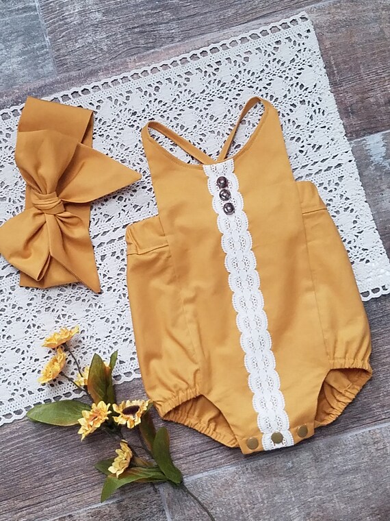 mustard romper baby girl