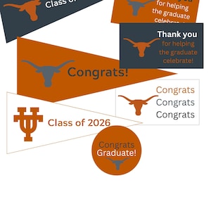 UT University of Texas Austin Graduation Party Decorations: Class of 2026 (Printable)