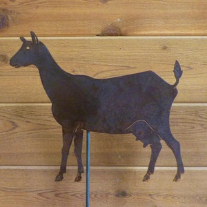 Alpine Goat Garden Stake - Laser-Cut Design, Natural Rust Finish