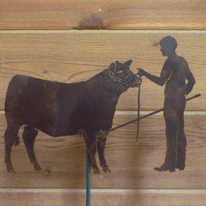 Man Showmanship Steer Garden Stake - Laser-Cut Design, Natural Rust Finish