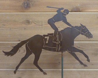 Victory Race Horse Garden Stake - Laser-Cut Design, Natural Rust Finish
