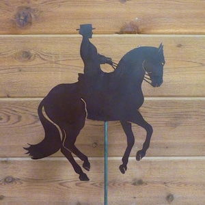 Dressage Pirouette Garden Stake - Laser-Cut Design, Natural Rust Finish