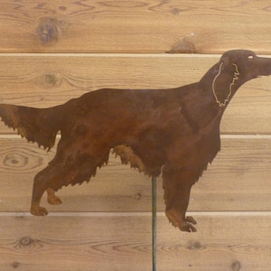 Irish Setter Garden Stake Laser-Cut Design, Natural Rust Finish image 1