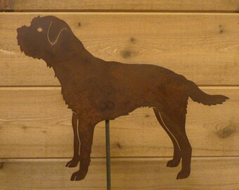 Border Terrier Garden Stake - Laser-Cut Design, Natural Rust Finish