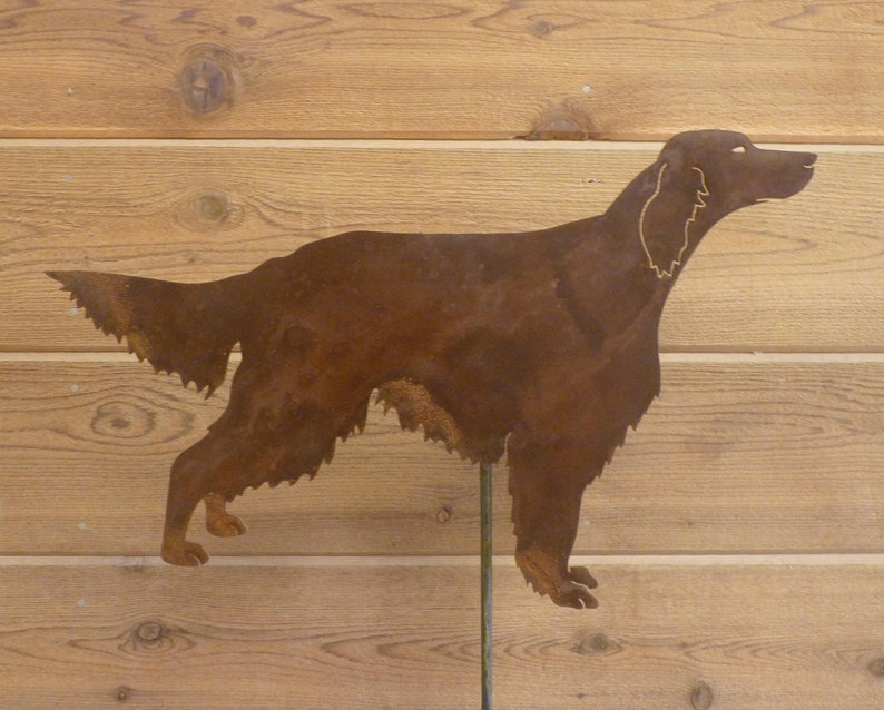 Irish Setter Garden Stake Laser-Cut Design, Natural Rust Finish image 1